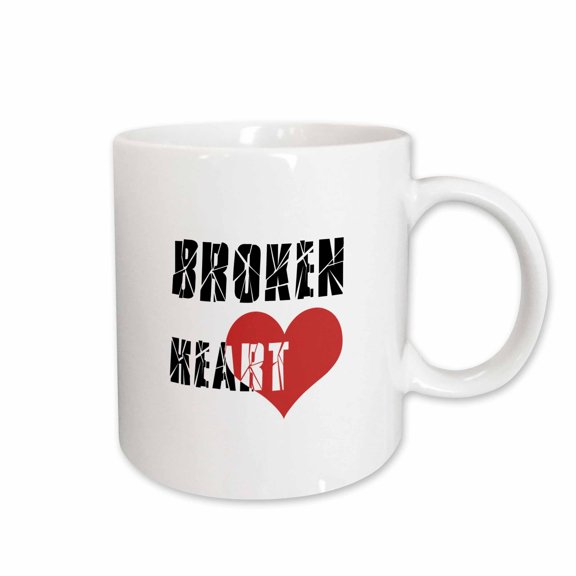 3drose, Broken Heart Stylized Text, Image of a Red Heart. Romantic Gifts, 11oz Mug