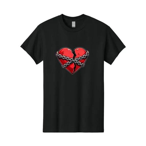 Broken-Heart-With-Chain Mens Graphic Tee, 100% Cotton, Casual Summer Wear