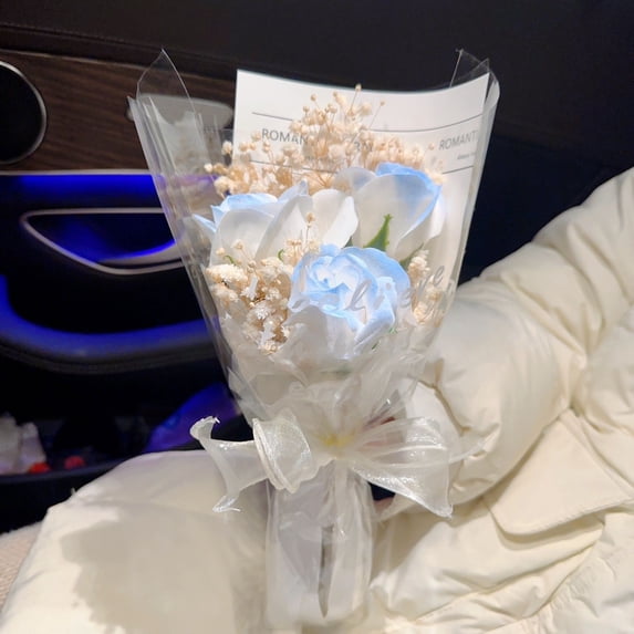Broken Ice Blue Rose Bouquet - Elegant Artificial Flowers for Wedding Decor, Home Display, and Gift Giving | Lifelike, Long-Lasting, Sophisticated Aesthetic, 3 Flowers