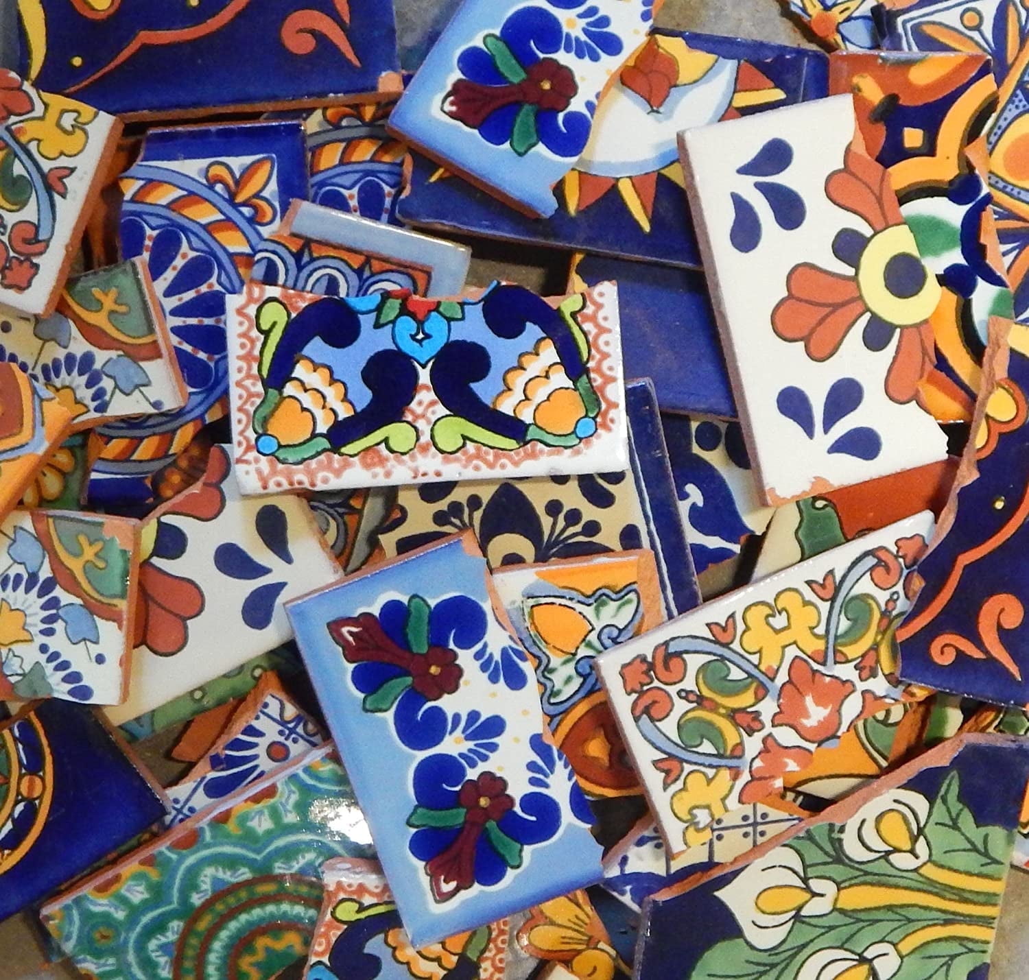 Color y Tradicin Broken Mexican Talavera Tiles 10 lbs of Handcrafted Ceramic in Mixed Designs for Crafts & Mosaic Art