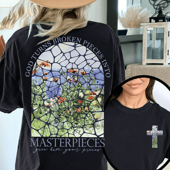 Broken Pieces Tee Christian T-Shirt Top Inspirational Design Soft Cotton Comfort Fit Colors Black Sizes S-5XL