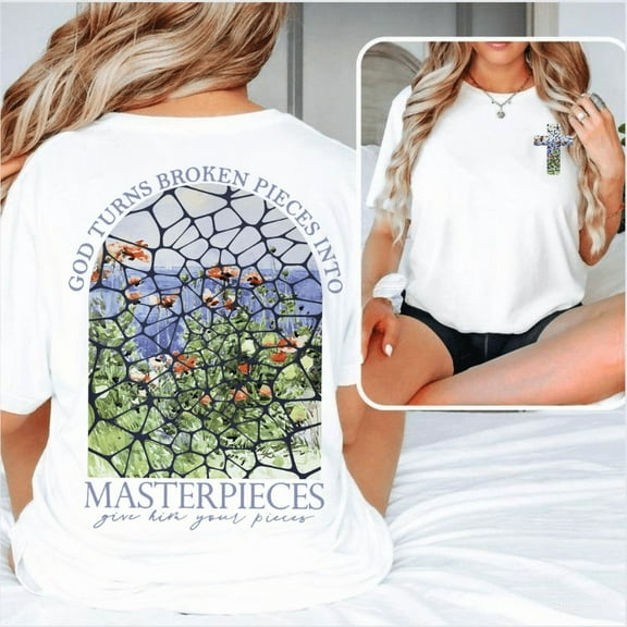 Broken Pieces Tee Christian T-Shirt Top Inspirational Design Soft Cotton Comfort Fit Colors White Sizes S-5XL