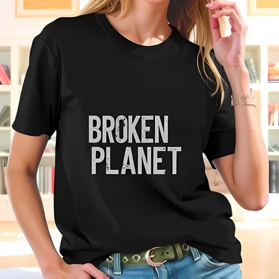 Broken Planet Silver Text Bold Unique Futuristic Streetwear Style Unisex T-Shirt, up to size 5XL