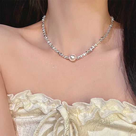 Broken Silver Pearl Pendant Necklace Opal Chain Shiny Women Temperament Jewelry Choker Necklace Wedding Jewelry Birthday Gifts