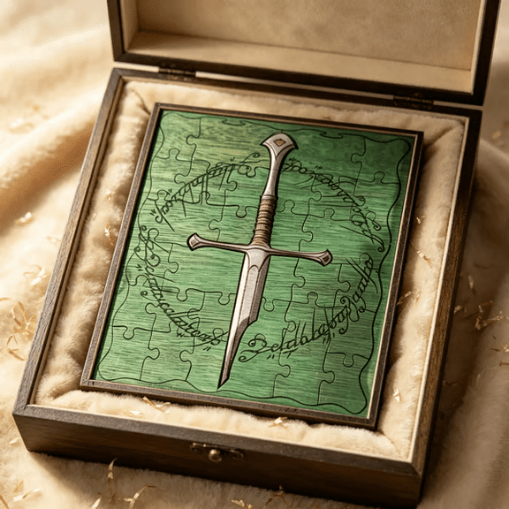 Broken Sword Wooden Puzzle Fantasy Wall Decor, Laser Cut Jigsaw Craft with Elven Script, Home Display Gift for Puzzle Enthusiasts