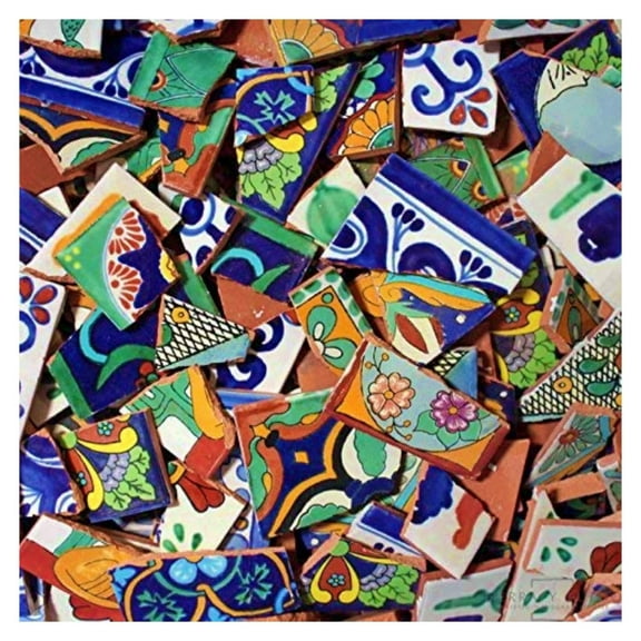 Broken Talavera Mexican Tile in Mixed Desings A1 Quality Tiles, 15 Pounds, Best Deal on Walmart!