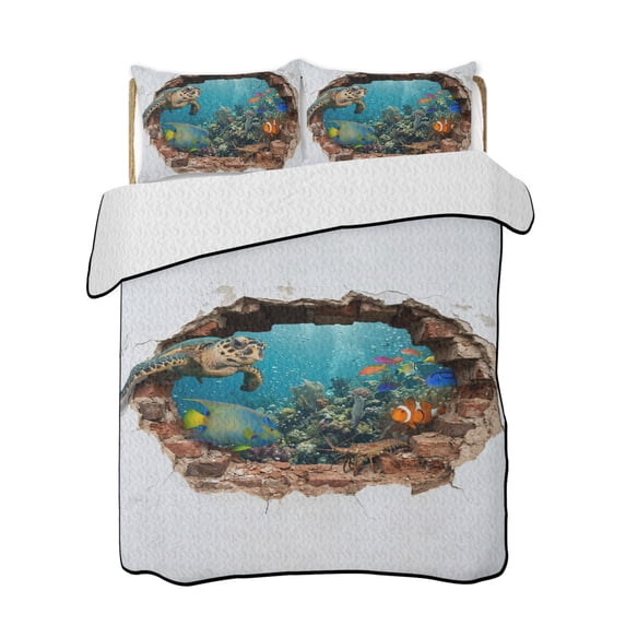 Broken Wall Sea Turtle Quilts Bedding Set Full Size Vintage Nautical ...