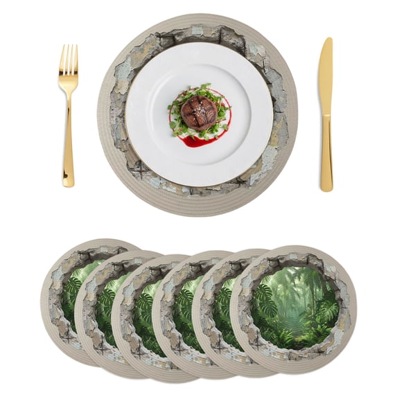 Broken Wall Tropical Round Placemats Set of 6 Palm Trees Green ...