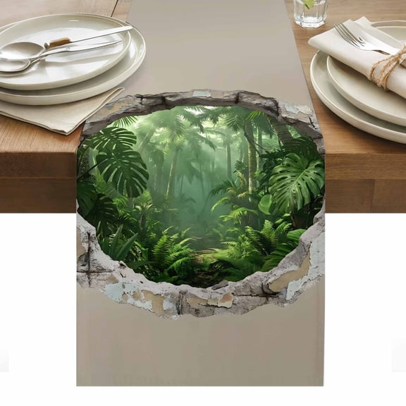 Broken Wall Tropical Table Runner Palm Trees Green Botanical Tablerunners 13 x 36 Inch, Table Decorations Tabletop Scarf for Summer Gathering Holiday Farmhouse Kitchen Dining Decor