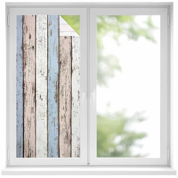 Broken Wood Broad Window Privacy Film 17.7x39.3in Vintage Stripe Wood Retro Style Decorative Window Film with Static Cling, UV Filtering Window Cling Privacy Film for Glass Doors and Windows