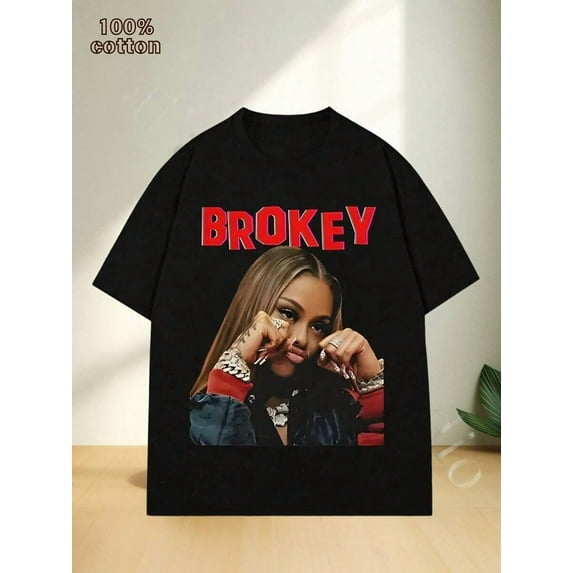 "Brokey" Graphic Print Black Cotton T-Shirt - Comfortable Crew Neck Tee For Men And Women, Soft And Breathable Casual Wear, Hip-Hop Inspired Streetwear Fashion, Perfect Gift For Music Lovers And Fans