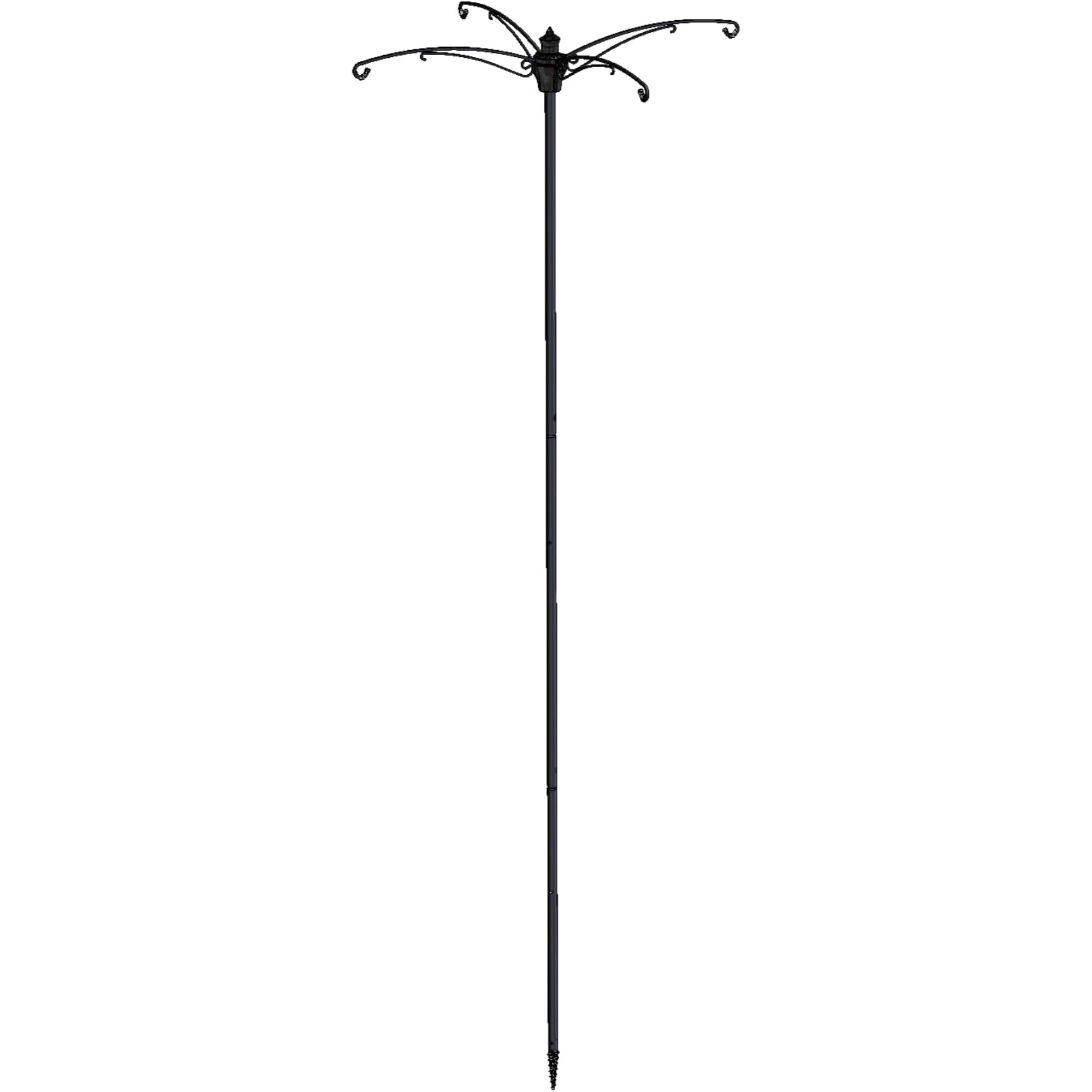 Black Steel 7.7ft Bird Feeder Mounting Pole with Hooks
