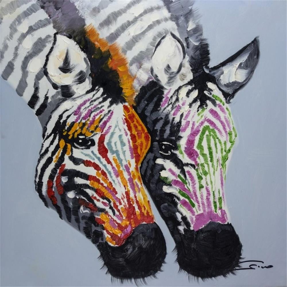 Hand Painted Multicolor Zebra Canvas Wall Art