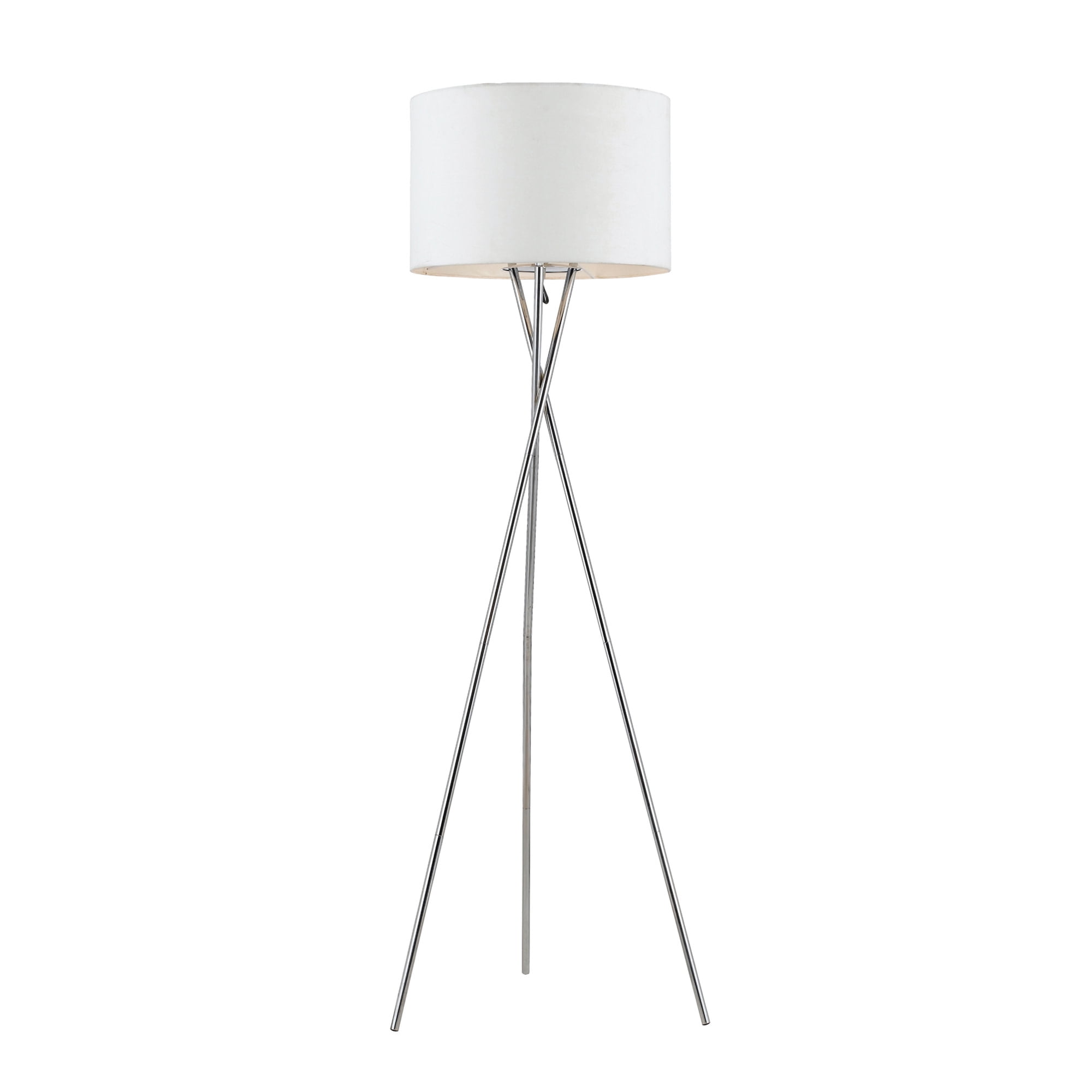 Transitional White Fabric Drum Shade Tripod Floor Lamp