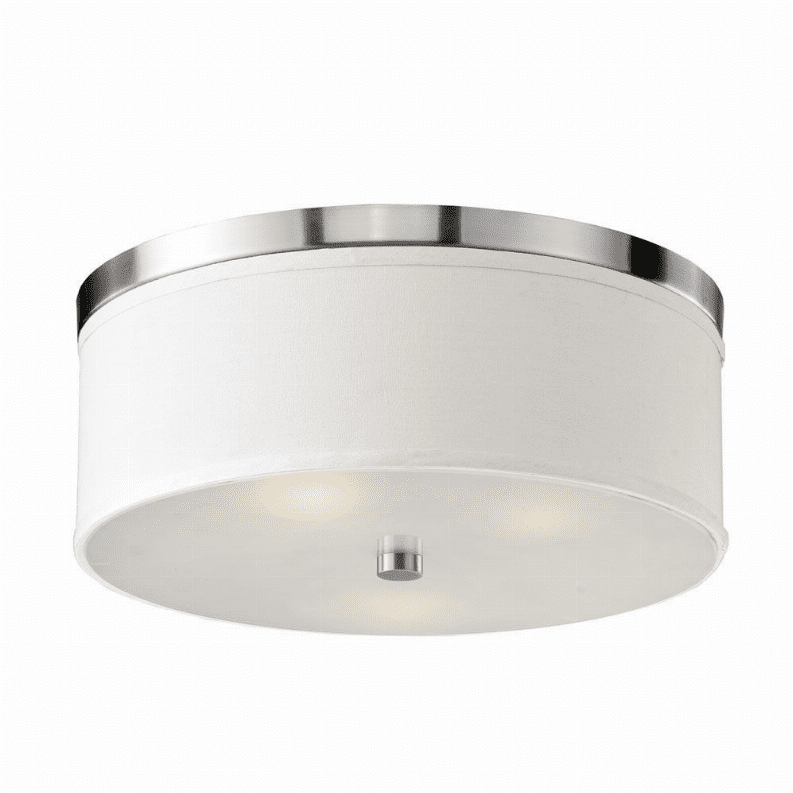 Braxton 21 Inch White Linen and Nickel Drum Flush Mount