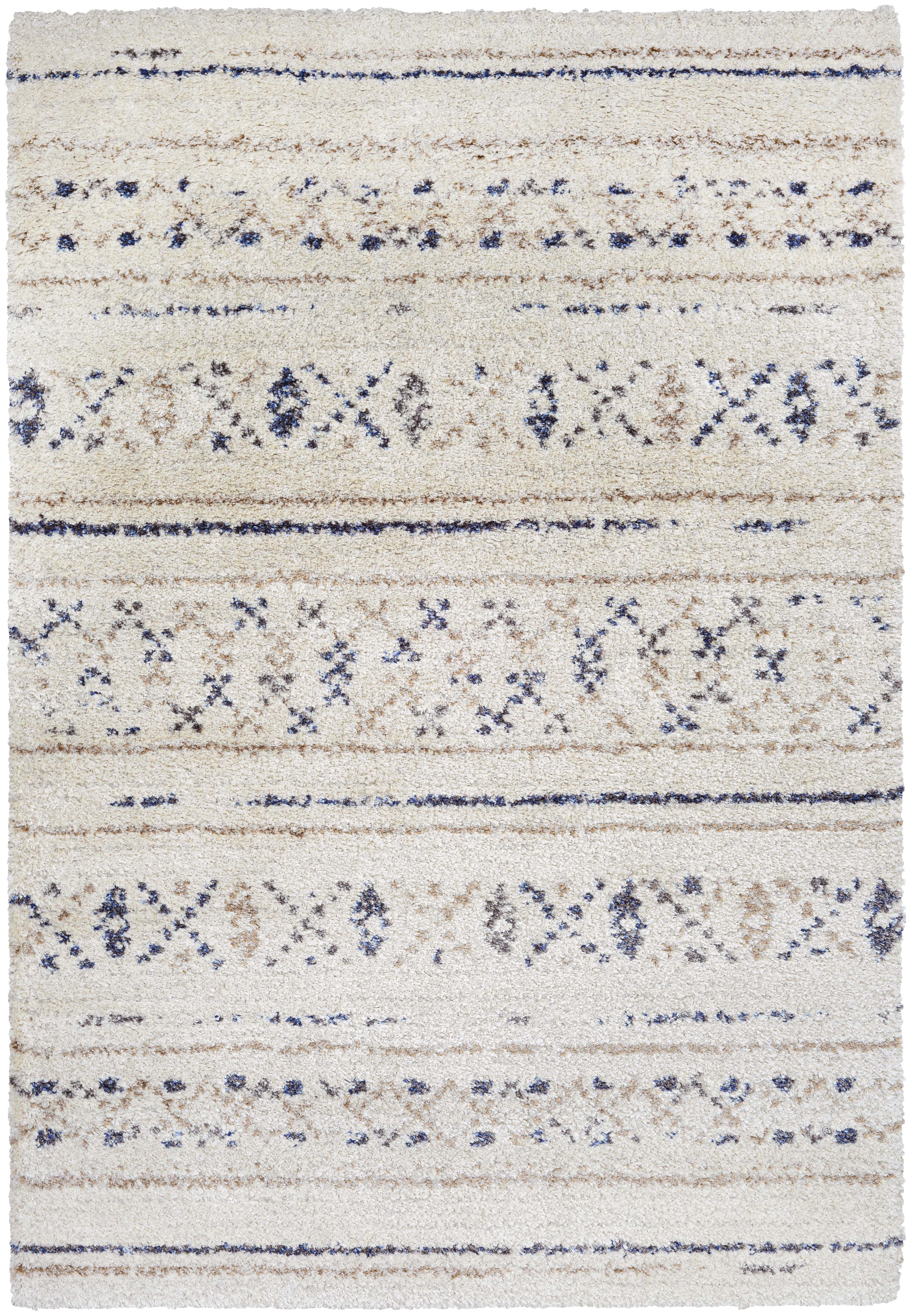 Ivory and Caramel Wool Synthetic Shag Area Rug