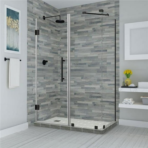 Bromley 58.25 to 59.25 x 30.375 x 72 in. Frameless Corner Hinged Shower Enclosure - Oil Rubbed Bronze