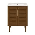 thumbnail image 1 of Bron 24" Freestanding Bathroom Vanity in Brown Oak with 3-Hole Widespread Sink Top, 1 of 7
