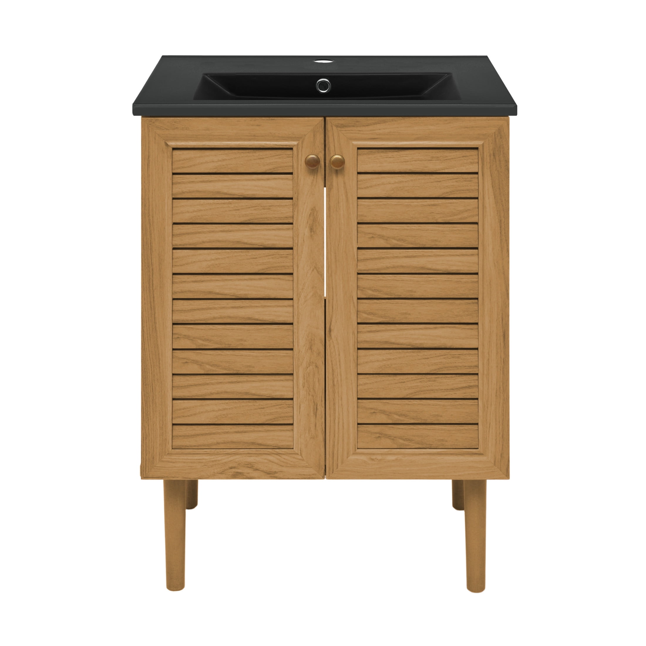 Bron 24" Freestanding Bathroom Vanity in Golden Oak with Black Sink Top