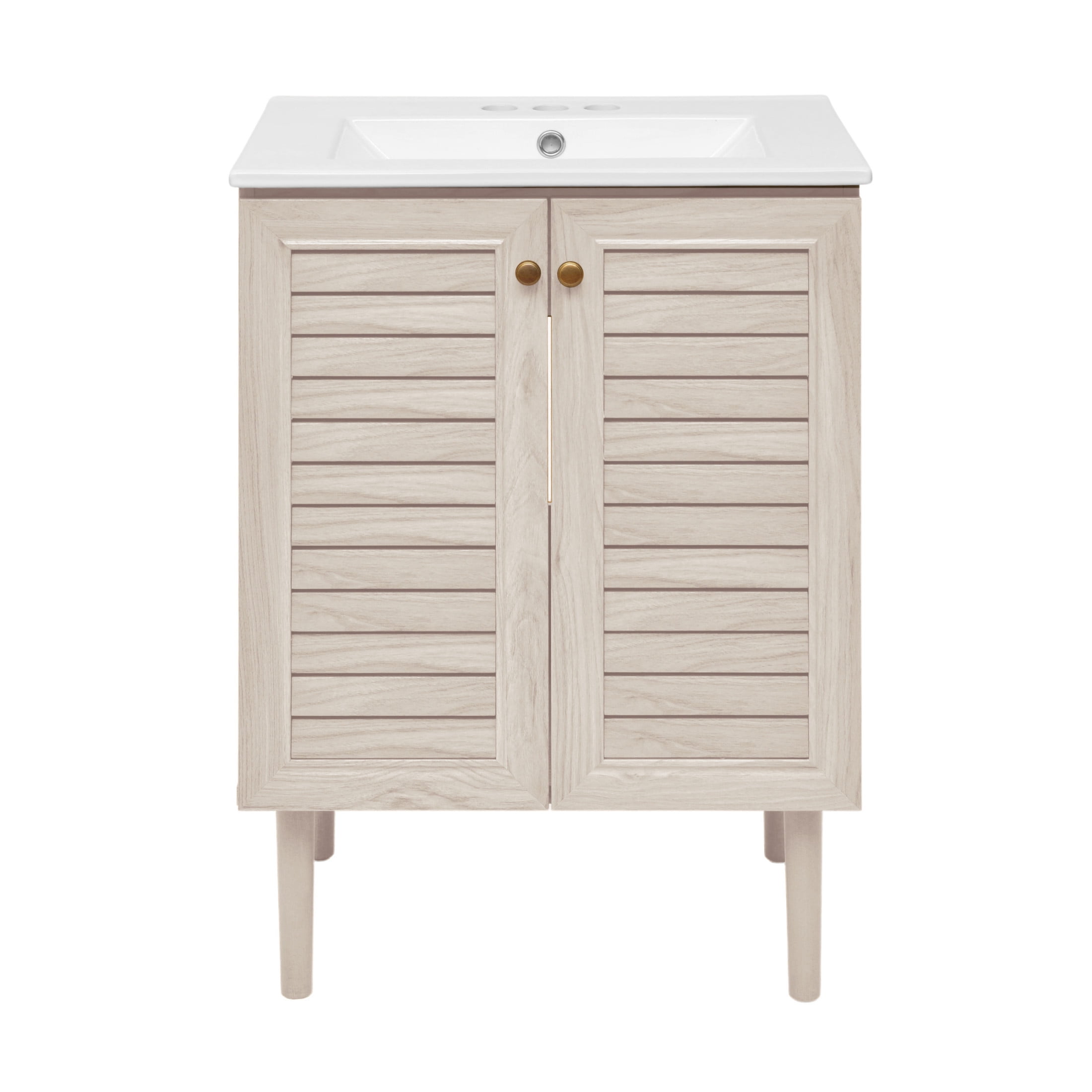 Bron 24" Freestanding Bathroom Vanity in White Oak with 3-Hole Centerset Sink Top