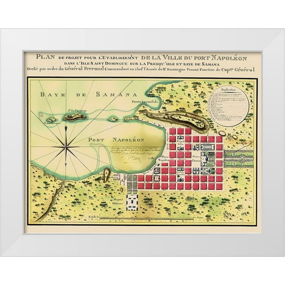 Bron 24x19 White Modern Wood Framed Museum Art Print Titled - Caribbean Port Napoleon Dominican Republic