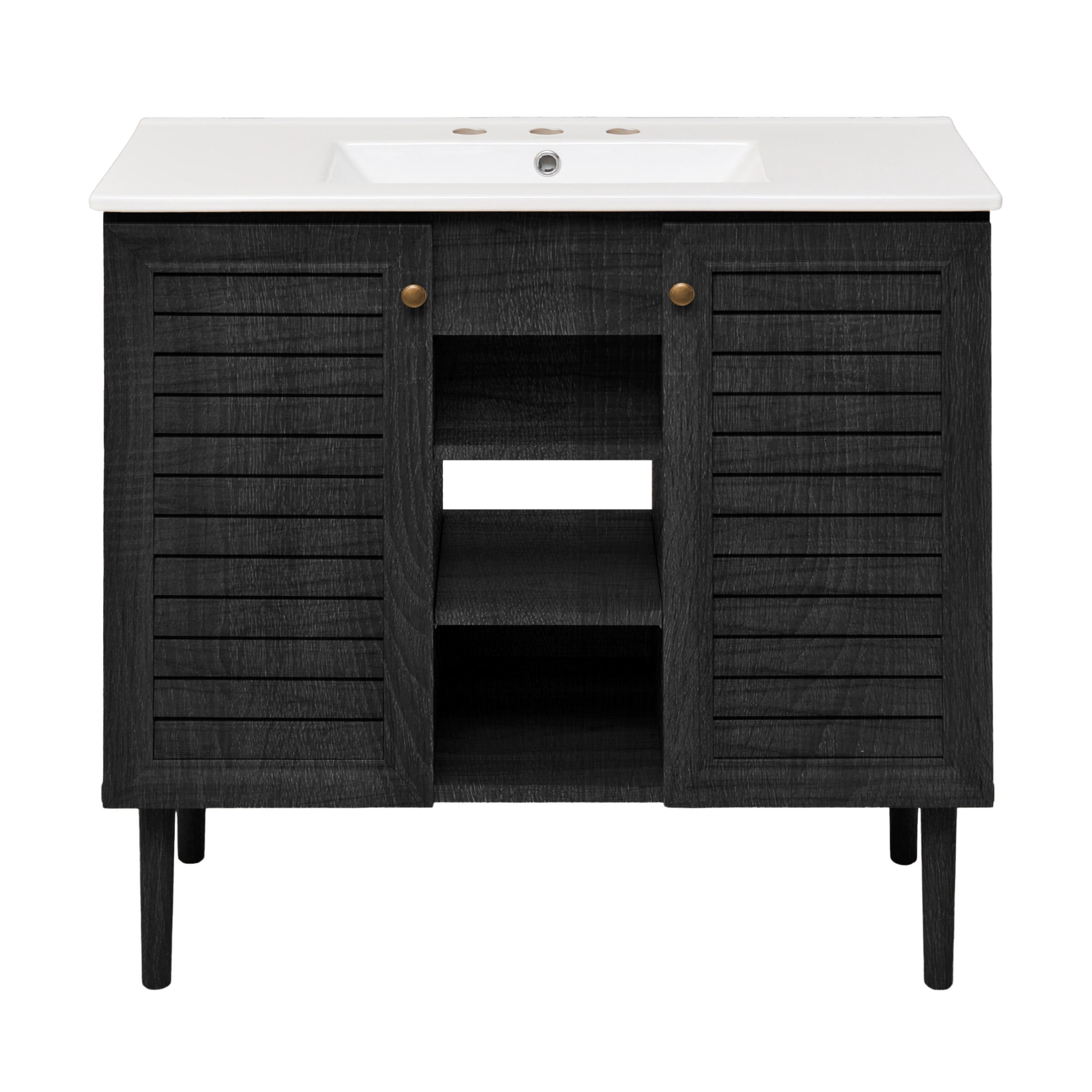 Bron 36" Freestanding Bathroom Vanity in Black Oak with 3-Hole Widespread Sink Top