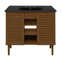 Bron 36" Freestanding Bathroom Vanity in Brown Oak with Black 3-Hole Widespread Sink Top