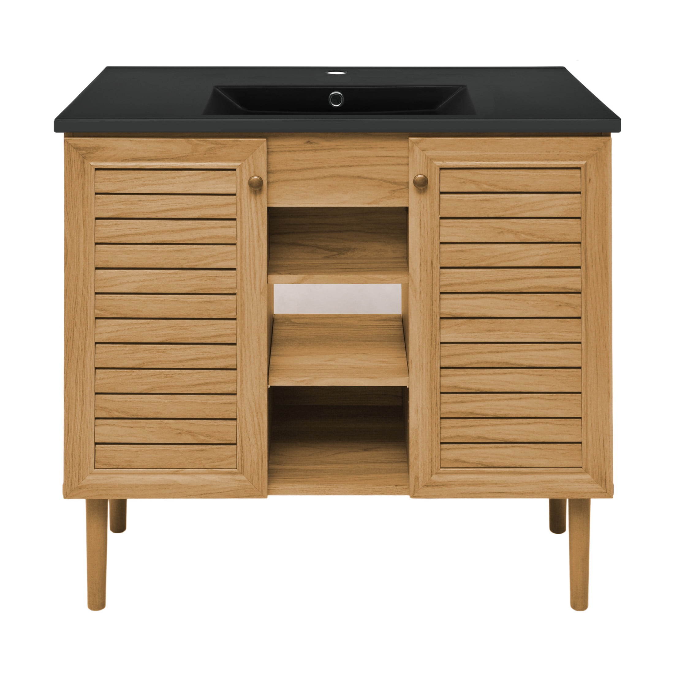 Bron 36" Brown Oak Bathroom Vanity with Black Ceramic Sink