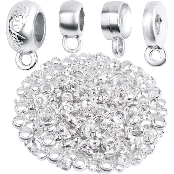 BronaGrand 100 Gram 4 Styles Bail Tube Beads Alloy Bail Beads Connectors Spacer Bead Hanger Links Charms for DIY European Bracelet Jewelry Making Supplies, Bright Silver
