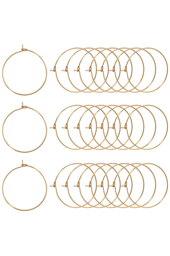 100 Pieces Gold Plated Wine Glass Charm Rings Earring Hoops 20mm