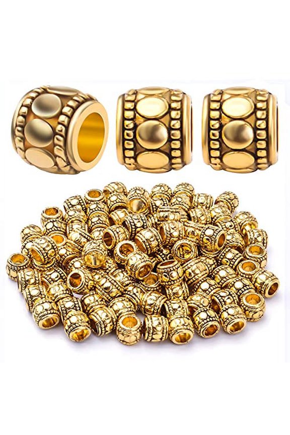 100pcs Antique Gold Large Hole Spacer Beads Tibetan Alloy European Barrel Beads Loose Charms Beads for DIY Necklace Bracelets Jewelry Making Accessories, 7 mm x 6 mm, Hole: 4 mm