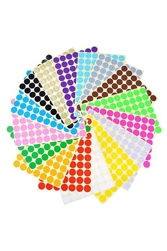 16 Sheets 0.75inch Self Adhesive Circle Dot Label Round Dot Stickers Marking Labels 1120 Dots,16 Colors