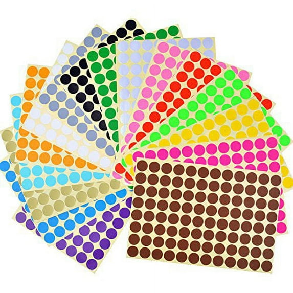 BronaGrand 16 Sheets Dia Approx 16mm/0.63inch Color Coding Labels Dot Stickers Round Circle Stickers, 1536 Pieces Dots in Total