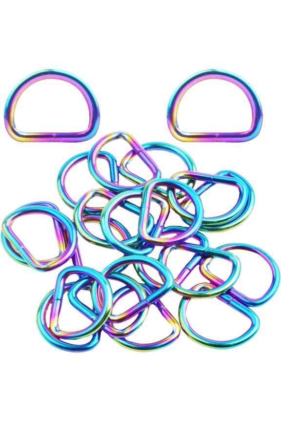 20pcs 1/2inch Metal Semi-Circular D Rings Multipurpose Half Round D-Shaped Rings Buckle Clips DIY Accessories for Bags Purse Backpack Belt Clothing Sewing, Rainbow Color