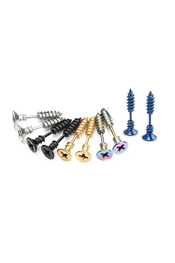 5 Pairs Men Unisex Stainless Steel Piercing Cross Screws Hoop Earrings Ear Stud
