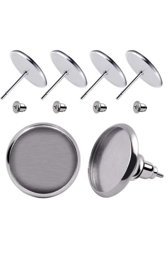 50 Pieces Stainless Steel Stud Silver Earring Cabochon Setting Post Cup for 12mm and 50 Pieces Bullet Clutch Earrings Safety Backs
