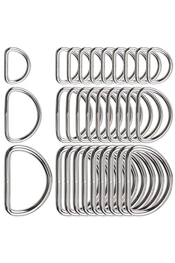 60pcs Assorted Multi-Purpose Metal D Ring Semi-Circular D Ring for Hardware Bags Ring Hand DIY Accessories - 1/2 Inch, 3/4 Inch, 1 Inch