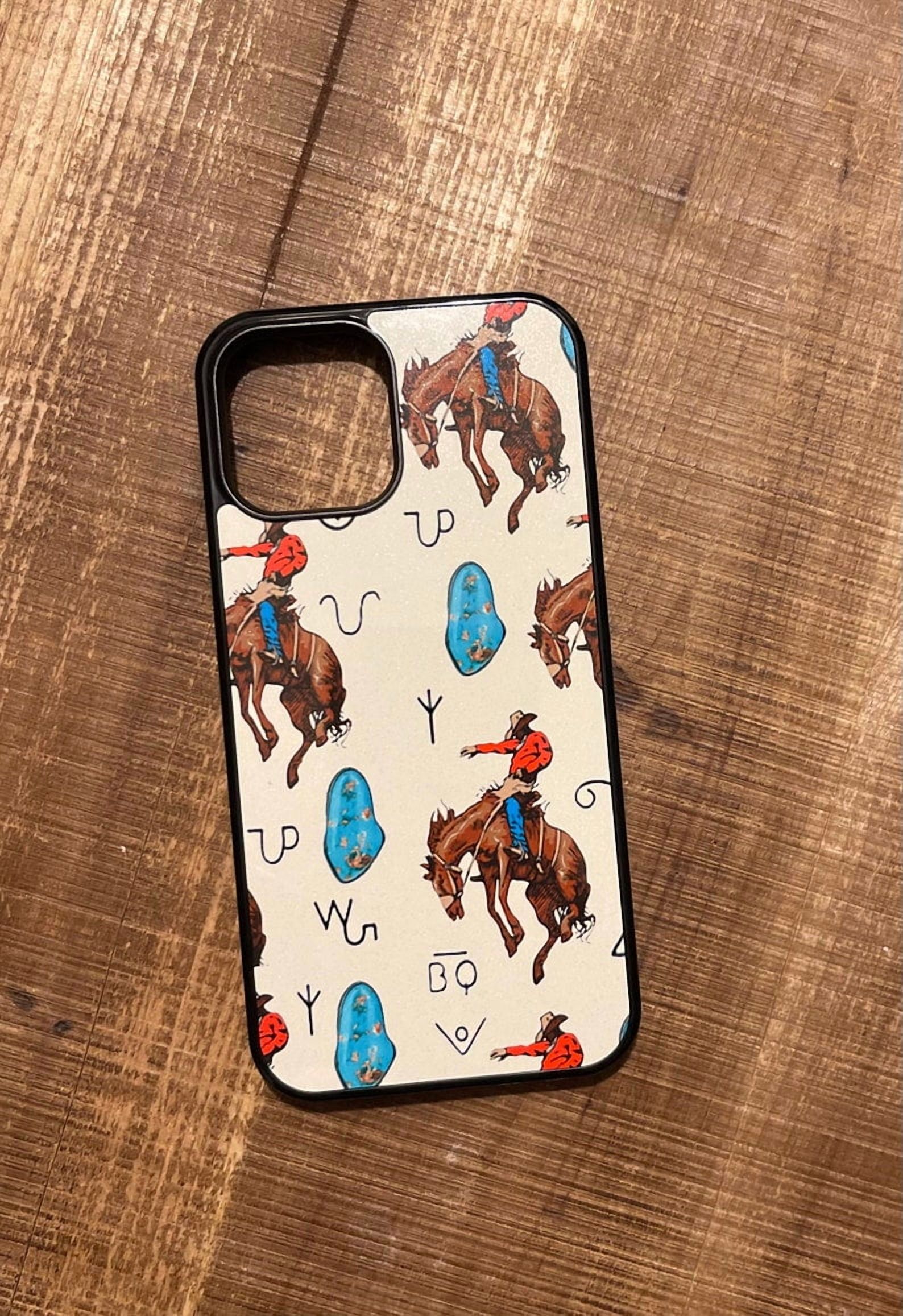 Cell Phone Case Rodeo Bronc Turquoise Collage Phone Case for iPhone 11-17 Cowboy Rodeo Horse ...