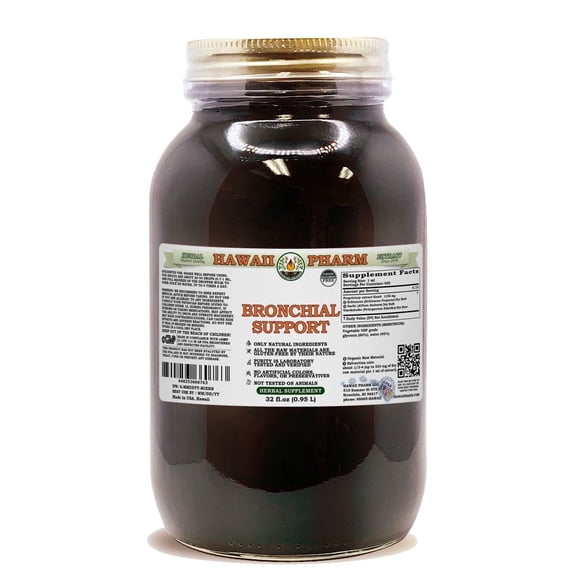 Bronchial Support ALCOHOL-FREE Liquid Extract Glycerite. Expertly Extracted by Trusted HawaiiPharm Brand. Absolutely Natural. Proudly made in the USA. Glycerite 32 Fl.Oz