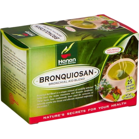 Bronchial Wellness 25 Tea Bags - Bronquiosan for Respiratory Lung Health Blend of Dried Eucalyptus Leaves, Cat's Claw Herbal Supplement, Lungwort Herb from Peru