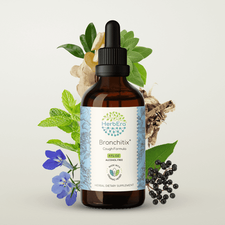 HerbEra Bronchitix Extract, Dietary Supplement Herbal Formula, Made from Elderberry, Marshmallow Root,Ginger Root, Mullein Leaf, Peppermint Leaf, Lobelia Herb 4 oz