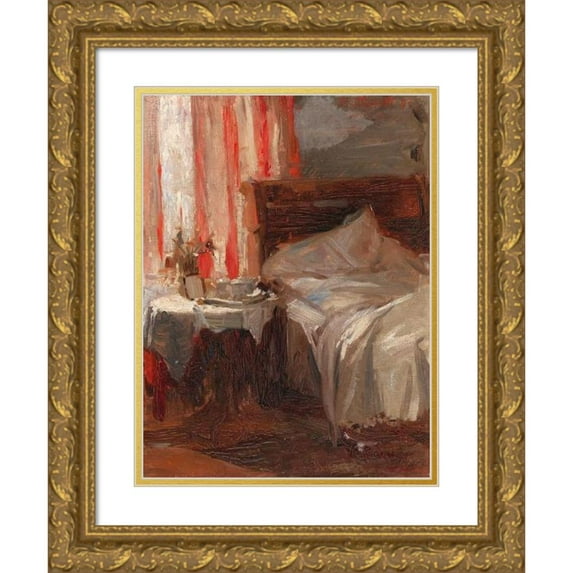 Broncia Koller-Pinell 12x14 Gold Ornate Wood Frame and Double Matted Museum Art Print Titled - A Bedroom Interior (1895)