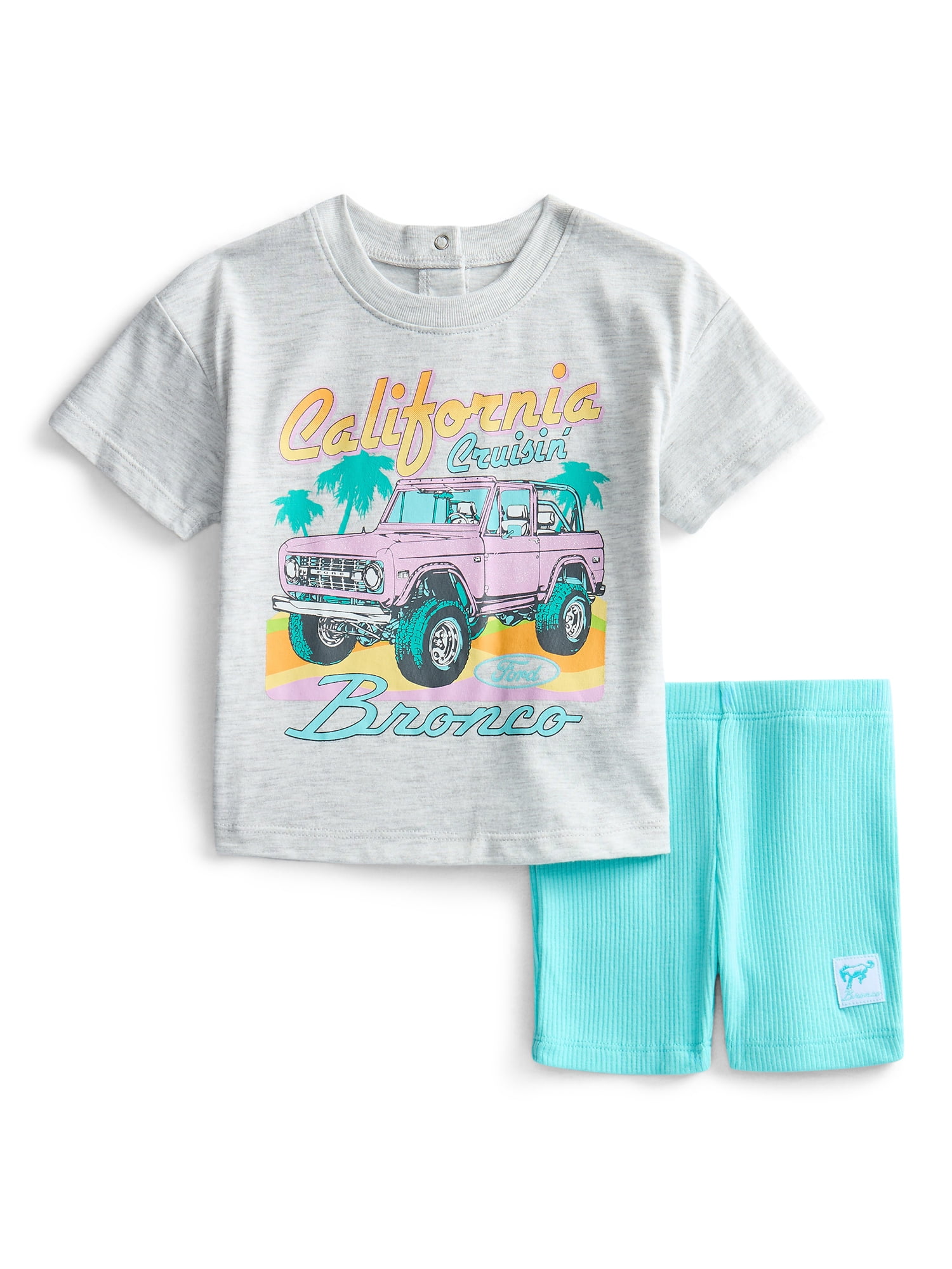 Bronco Baby Girls Graphic Tee and Bike Shorts Set, 2-Piece, Sizes 0/3M-6/9M