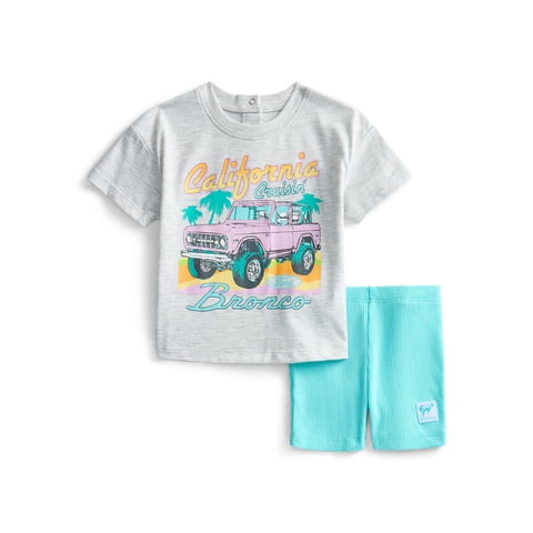Bronco Baby Girls Graphic Tee and Bike Shorts Set, 2-Piece, Sizes 0/3M-6/9M