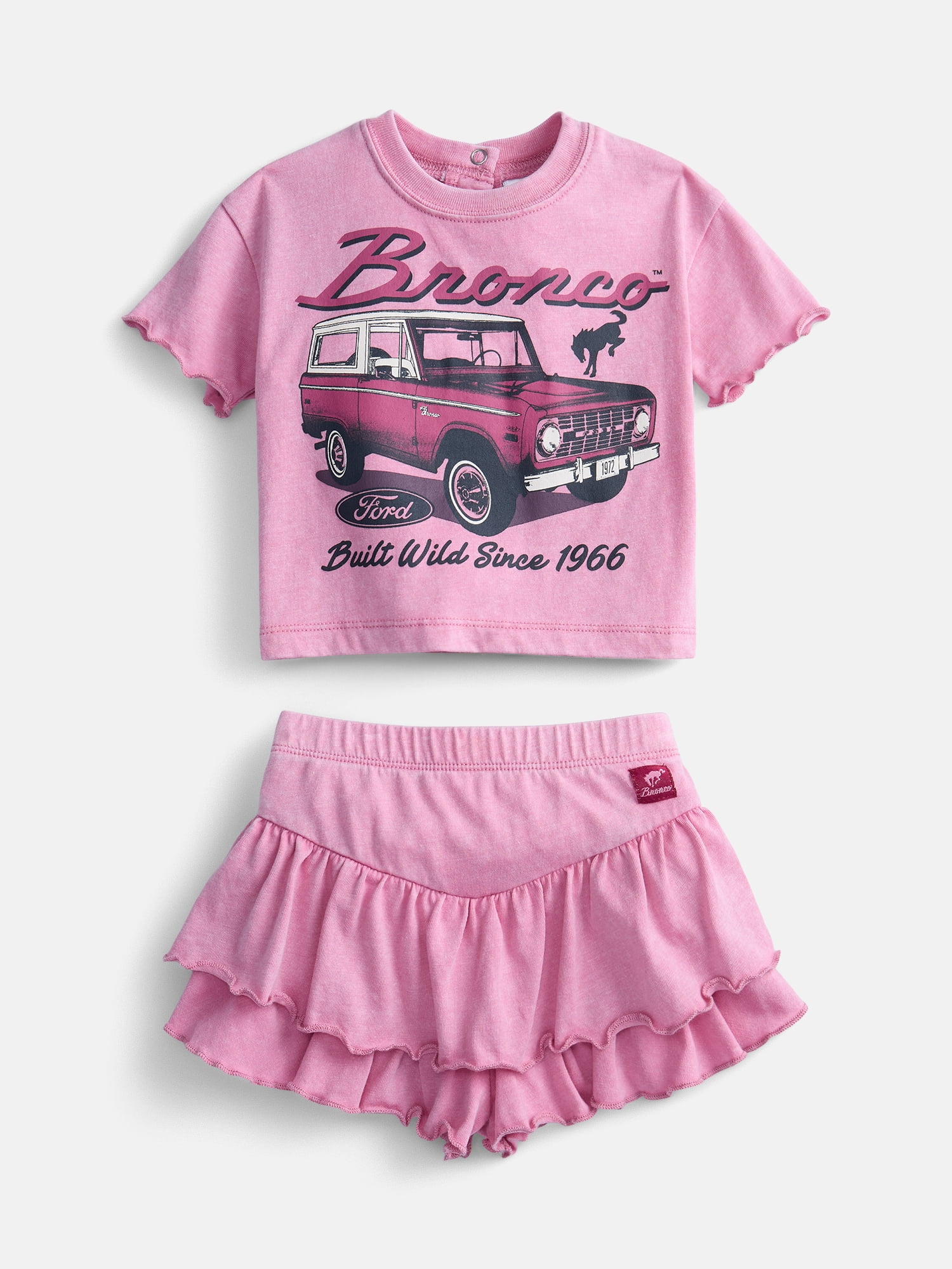 Bronco Baby Girls Mineral Wash Graphic Tee and Skort Set, 2-Piece, Sizes 0/3M-6/9M
