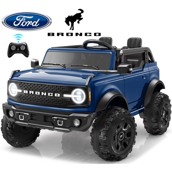 iYofe 24V Ride On Toys for Big Kids 2 Seat, Ford Bronco Base Powered Ride On Cars w/Remote Control, 4 Wheel Spring Suspension, Lights, Bluetooth, Kids Electric Car for Boys Girls Age 3-8, Blue