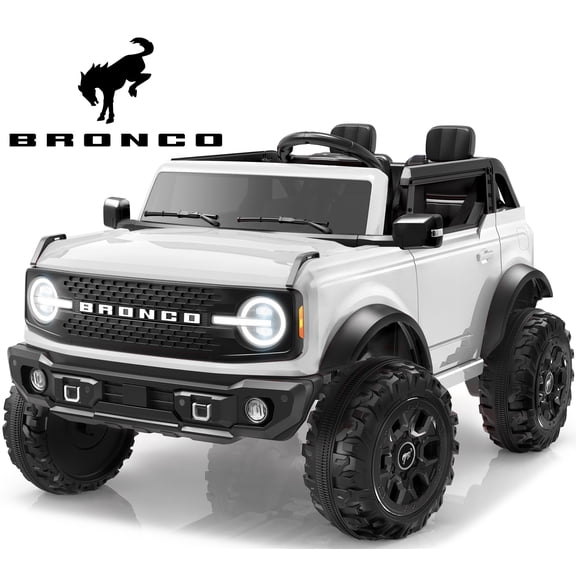 iYofe Ford Bronco 24V Ride On Car for Big Kids, 2 Seater Power Ride On Toys w/4-Wheel Suspension, Remote Control, Bluetooth, 3 Speeds, Lights, Electric Car Gifts for Boys Girls Ages 3-8, White