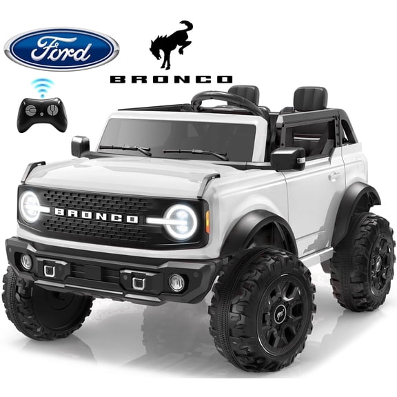 iYofe 24V Ride On Toys for Big Kids 2 Seat, Ford Bronco Base Powered Ride On Cars w/Remote Control, 4 Wheel Spring Suspension, Lights, Bluetooth, Kids Electric Car for Boys Girls Age 3-8, White