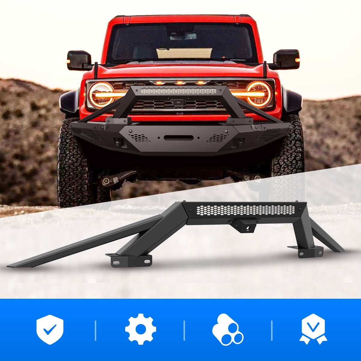 Bronco Bull Bar Front Bumper Steel Brush Guard For 2021 2022 2023 Ford Bronco(Not Bronco Sport)