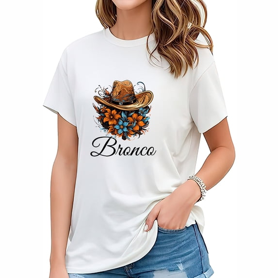 Bronco Cowboy Hat Western Cowboy Gift Vintage Women's Short-Sleeved T-Shirt with Graphic Print - Fun Party Costume and Birthday Gift White Large